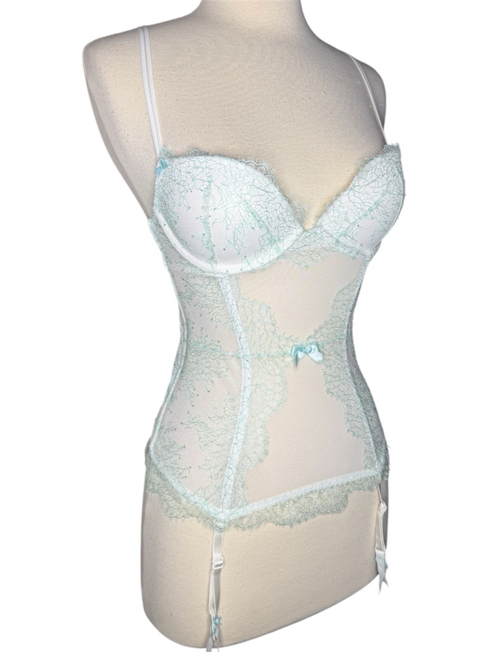 Victoria’s Secret mesh corset in light aqua